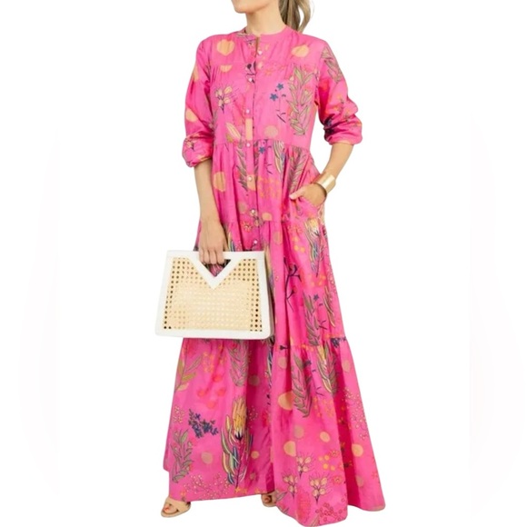 Blue Door Boutique Dresses & Skirts - NEW Tiered Boho Maxi Dress with Pockets Fuschia Floral Long Sleeves